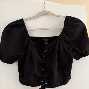 Rue21 Black Lace-Up Puff Sleeve Blouse